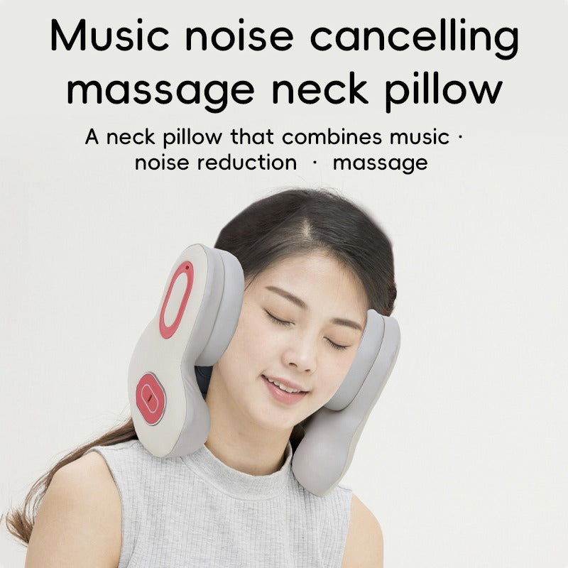 Smart Neck Pillow – Red Light Heat & Vibration Massage with Bluetooth Music