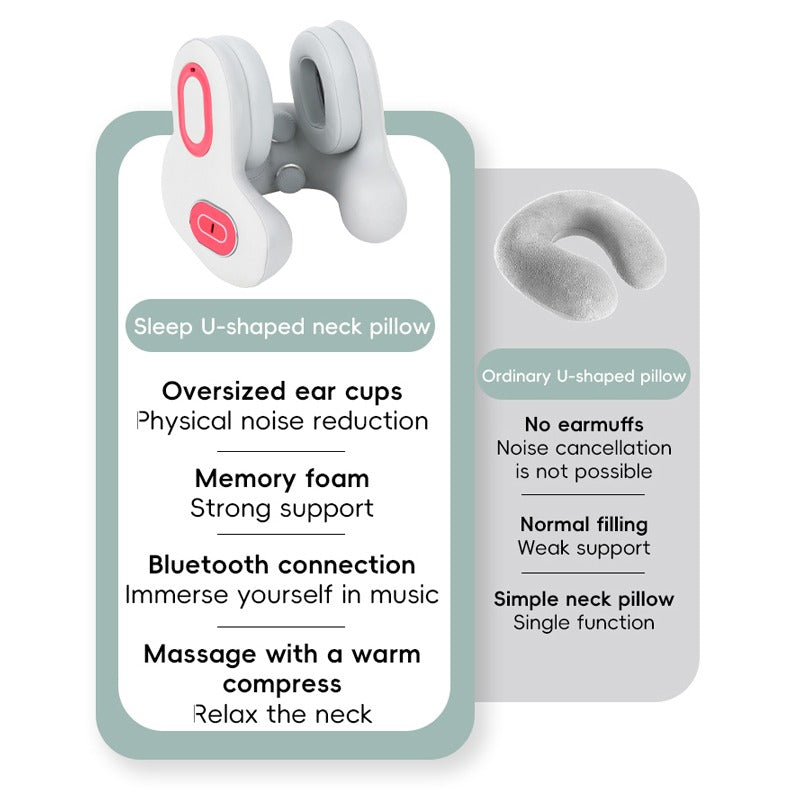 Smart Neck Pillow – Red Light Heat & Vibration Massage with Bluetooth Music