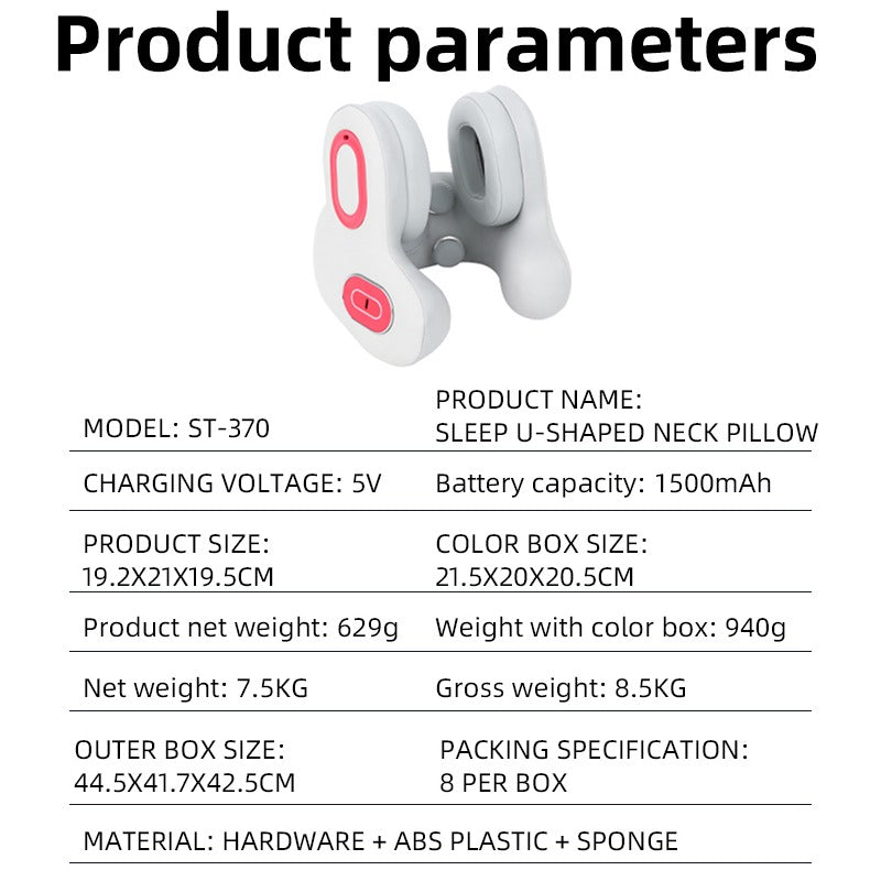 Smart Neck Pillow – Red Light Heat & Vibration Massage with Bluetooth Music